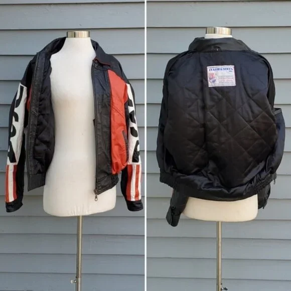 Vintage 90s y2k USA American Flag Red White Blue Black Leather Bomber Jacket Sm Bomber Jackets